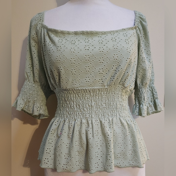 Urban Romantics Lacy Boho Peplum Babydoll Summer Top Womens Size S - Picture 2 of 10